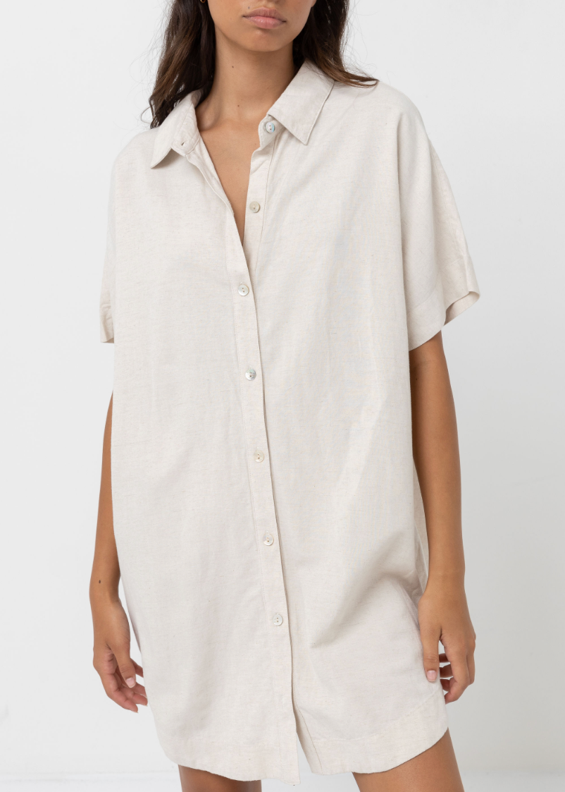 Rhythm Classic Shirt Dress in Oatmeal