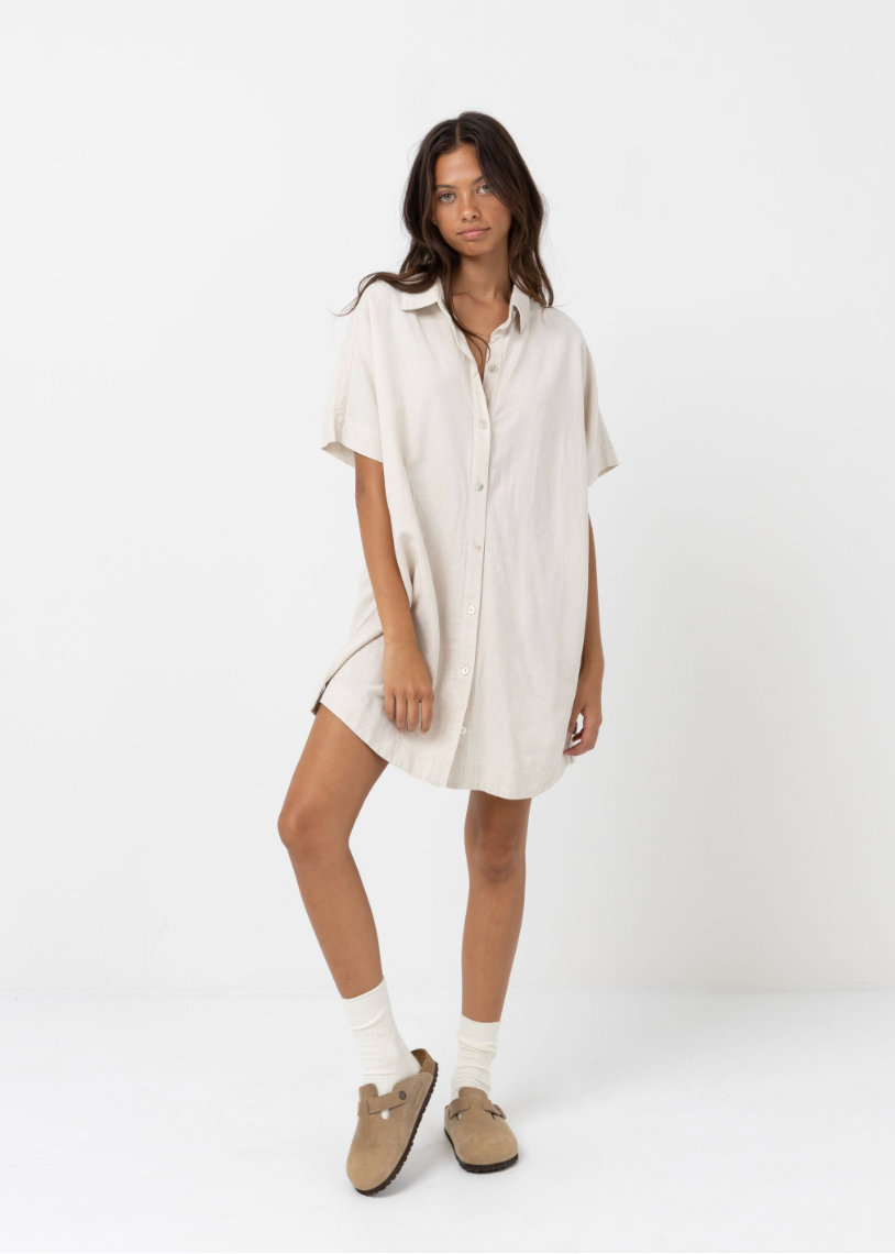 Rhythm Classic Shirt Dress in Oatmeal