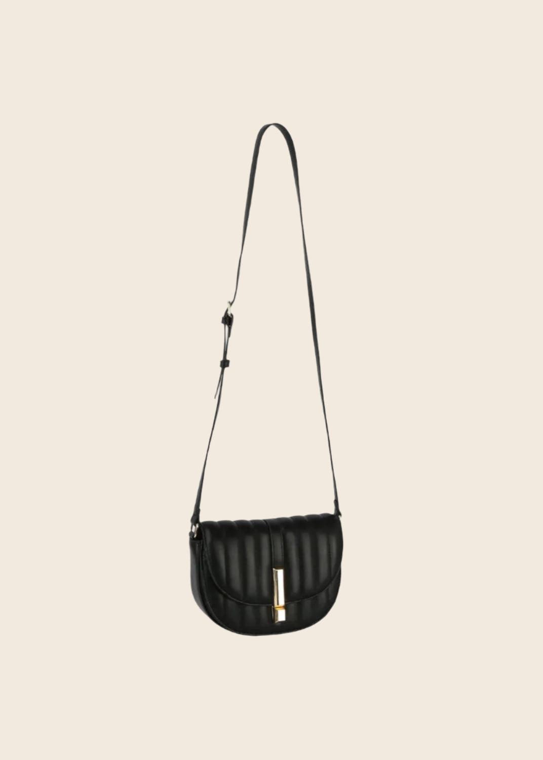 Quinn Quilted Front Flap Crossbody Bag in Black