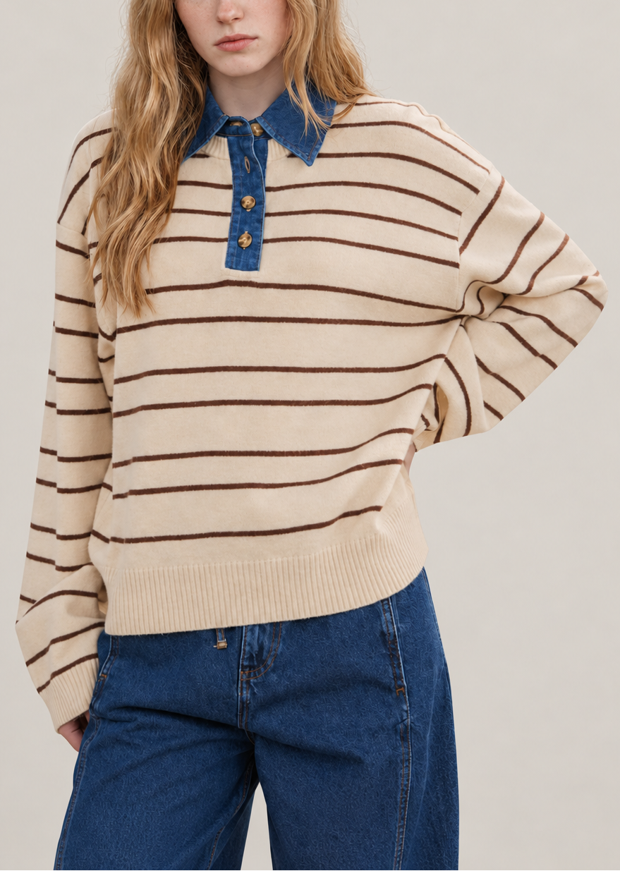 Dara Denim Contrast Sweater Top