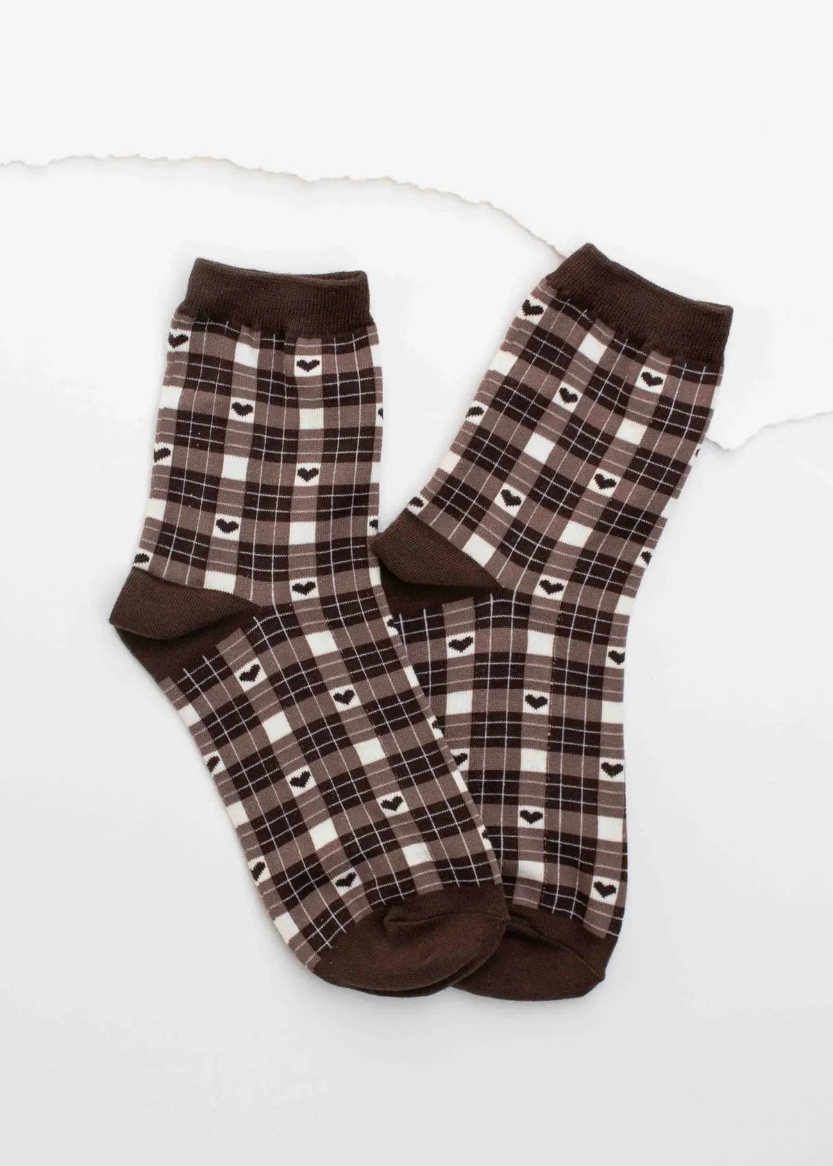 Plaid Heart Socks in Chocolate