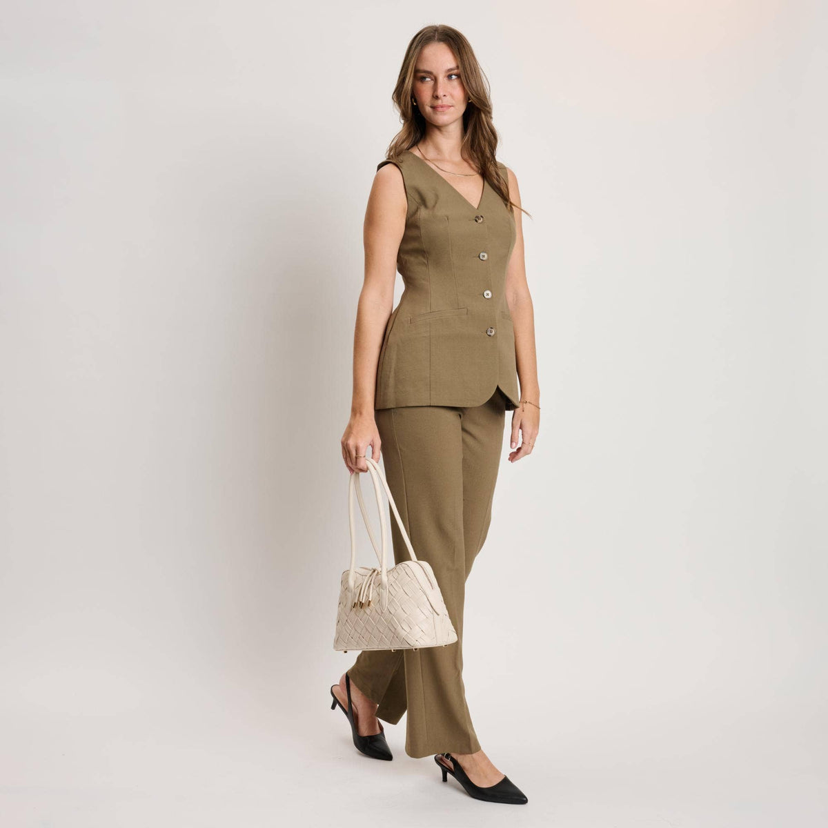 Moda Luxe Lotus Cream Woven  Shoulder Bag