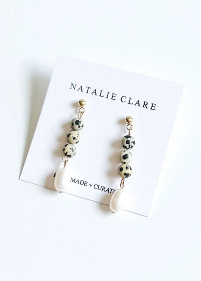 Natalie Clare Jasper and Pearl Drop Earrings