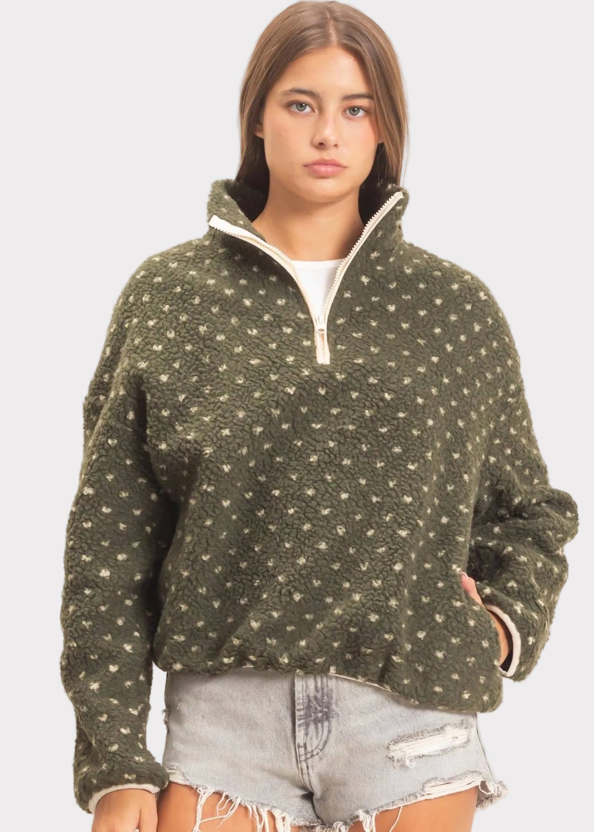 Polka Dot Sherpa Half-Zip Pullover