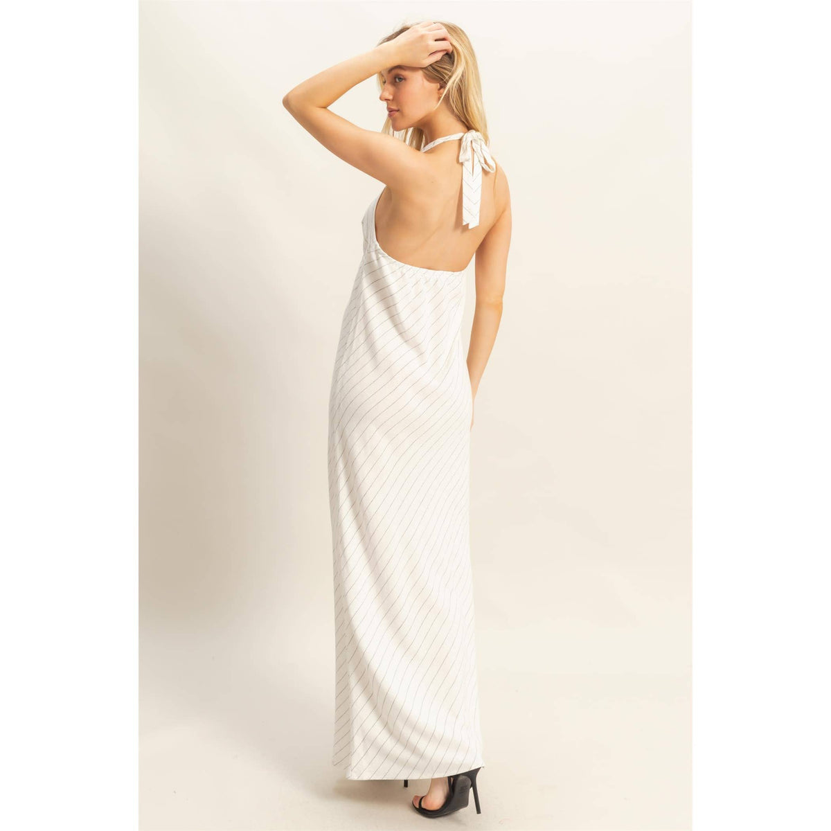 Olivia Striped Halter Neck Linen Maxi Dress