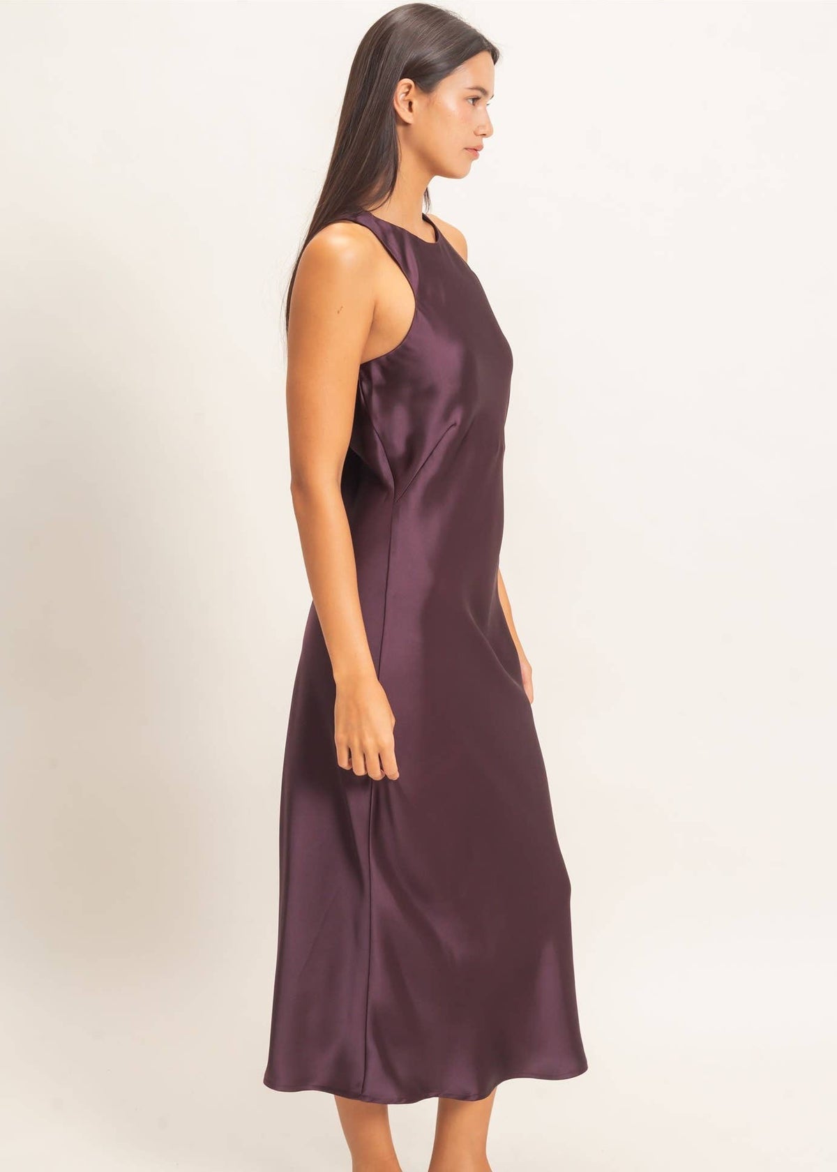 Stassi Sleeveless Satin Midi Dress