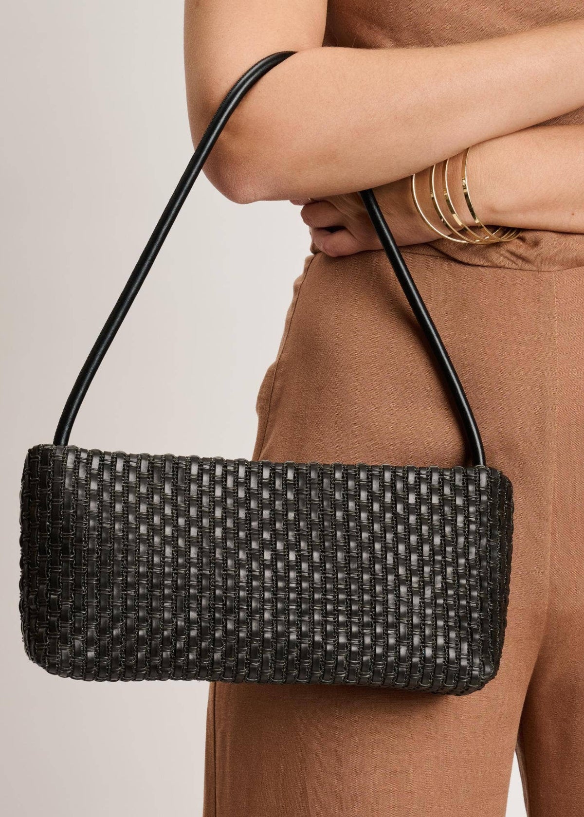 Moda Luxe Lucy Black Woven Shoulder Bag