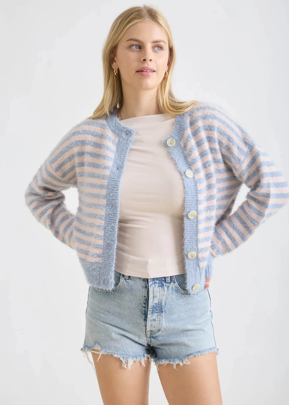 Mia Fuzzy Pastel Striped Spring Cardigan