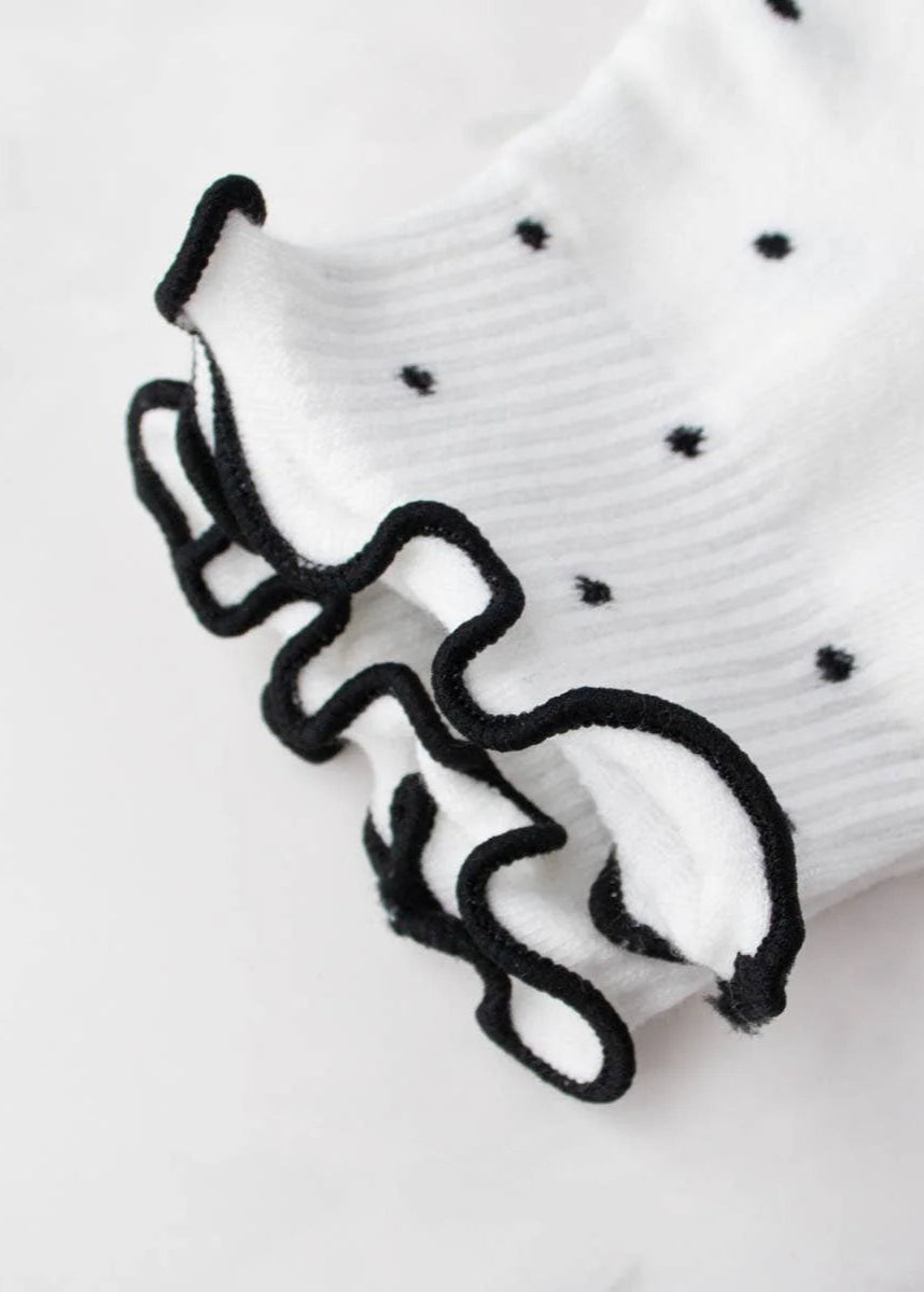 Claire Ruffled Polka Dot Ankle Socks in White