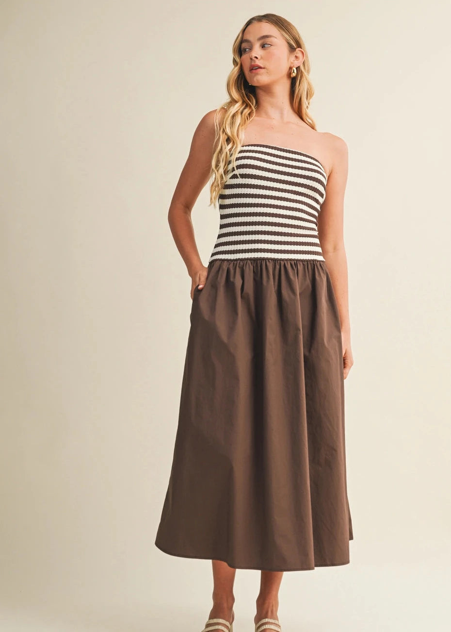 Maggie Chocolate Striped Tube Dress