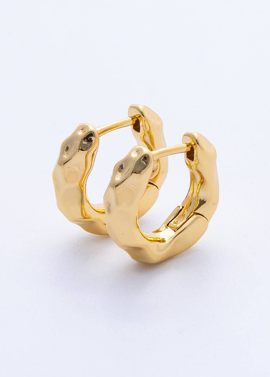 Gold Hammered Huggie Earrings