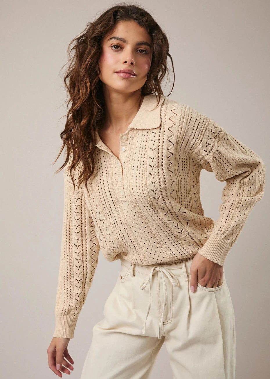Alivia Collared Long Sleeve Sweater Top
