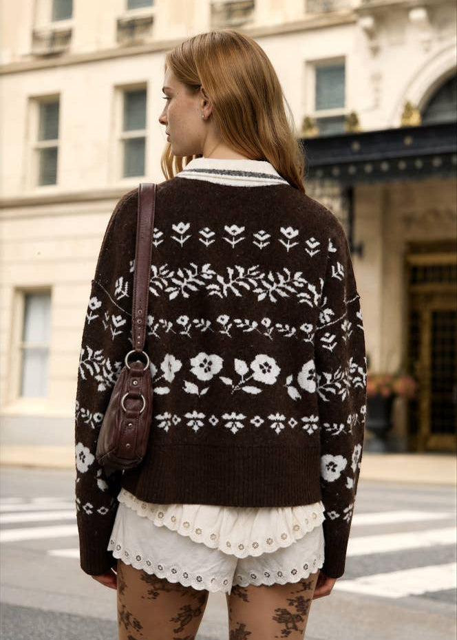 Diana Collared Floral Jacquard Cardigan