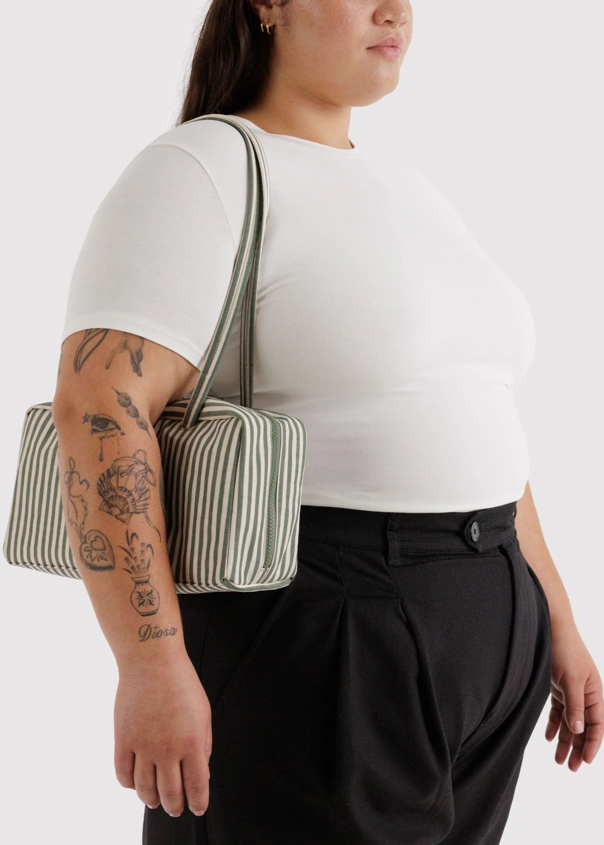Baggu Nylon Bowler Bag in Sage Stripe