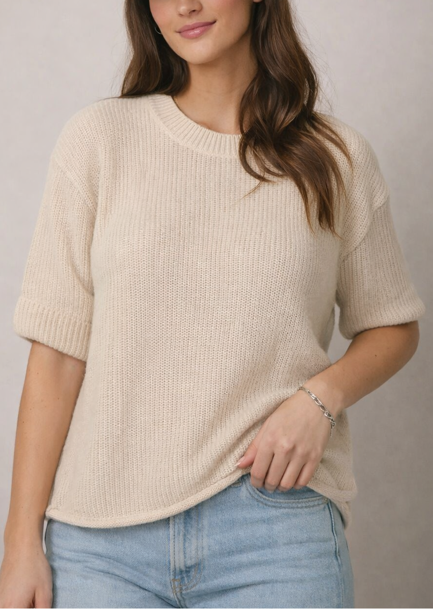 Lauren Beige Boxy Knit Top