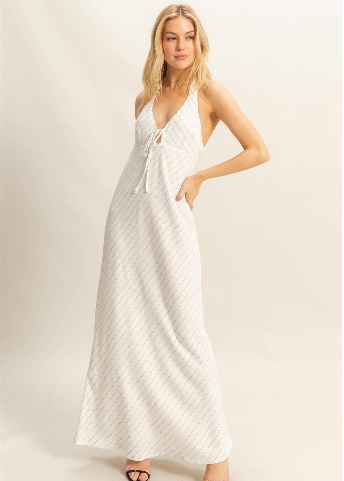 Olivia Striped Halter Neck Linen Maxi Dress