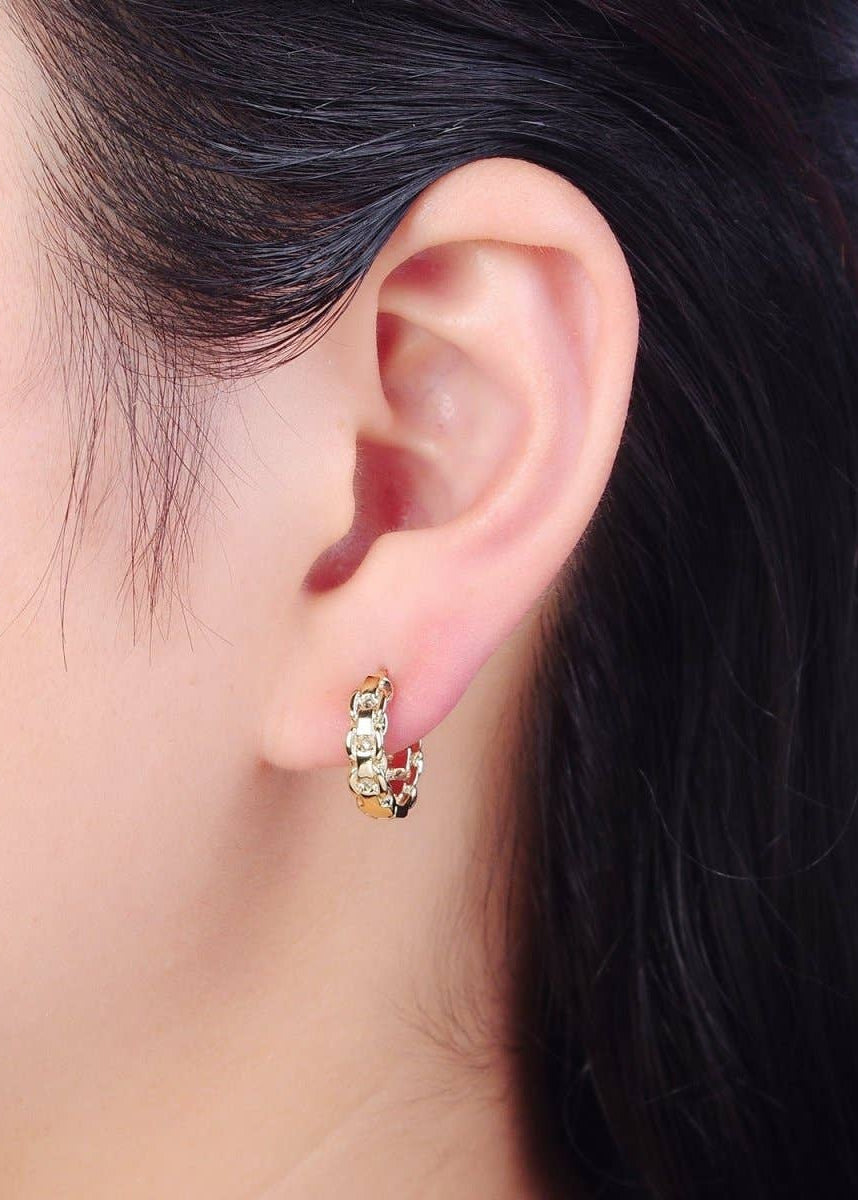 14K Gold Filled Chain Link Huggie Hoop Earrings