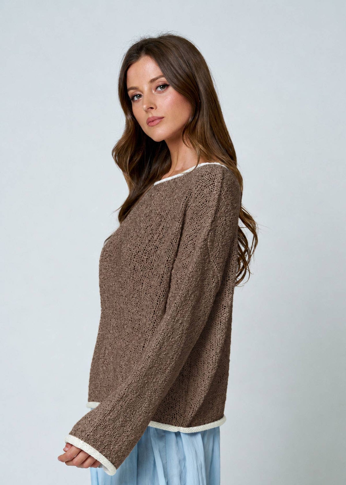 Maddy Boat Neck Knit Sweater in Mocha