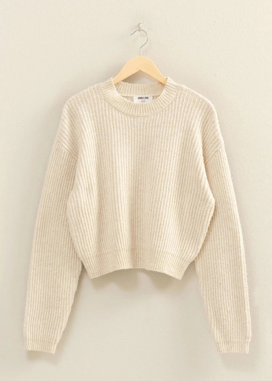 Natalie Ribbed Crew Neck Sweater in Beige