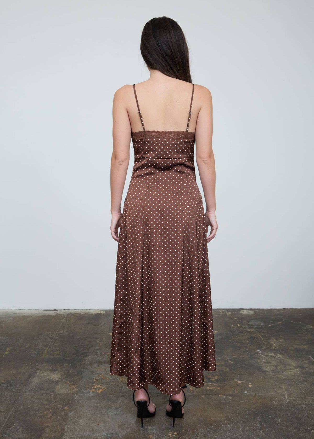 Paige Polka Dot Lace Trim Strapless Midi Dress