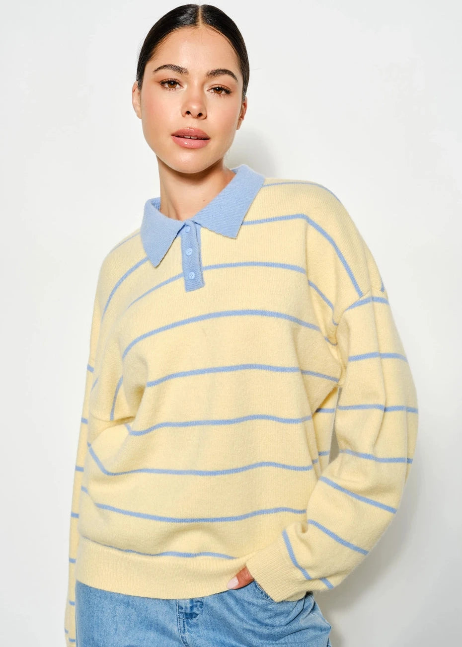 Joanna Striped Rugby Sweater in Butter Yellow & Light Blue