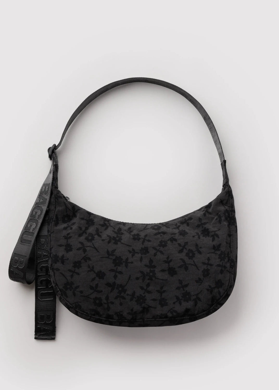 Baggu Medium Nylon Crescent Bag in Charcoal Ditsy Floral