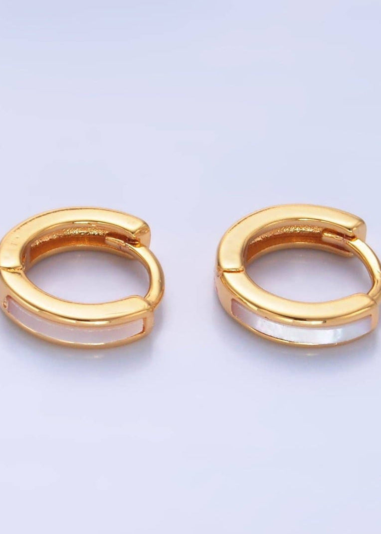 Shell Pearl Gold Filled Huggie Earrings