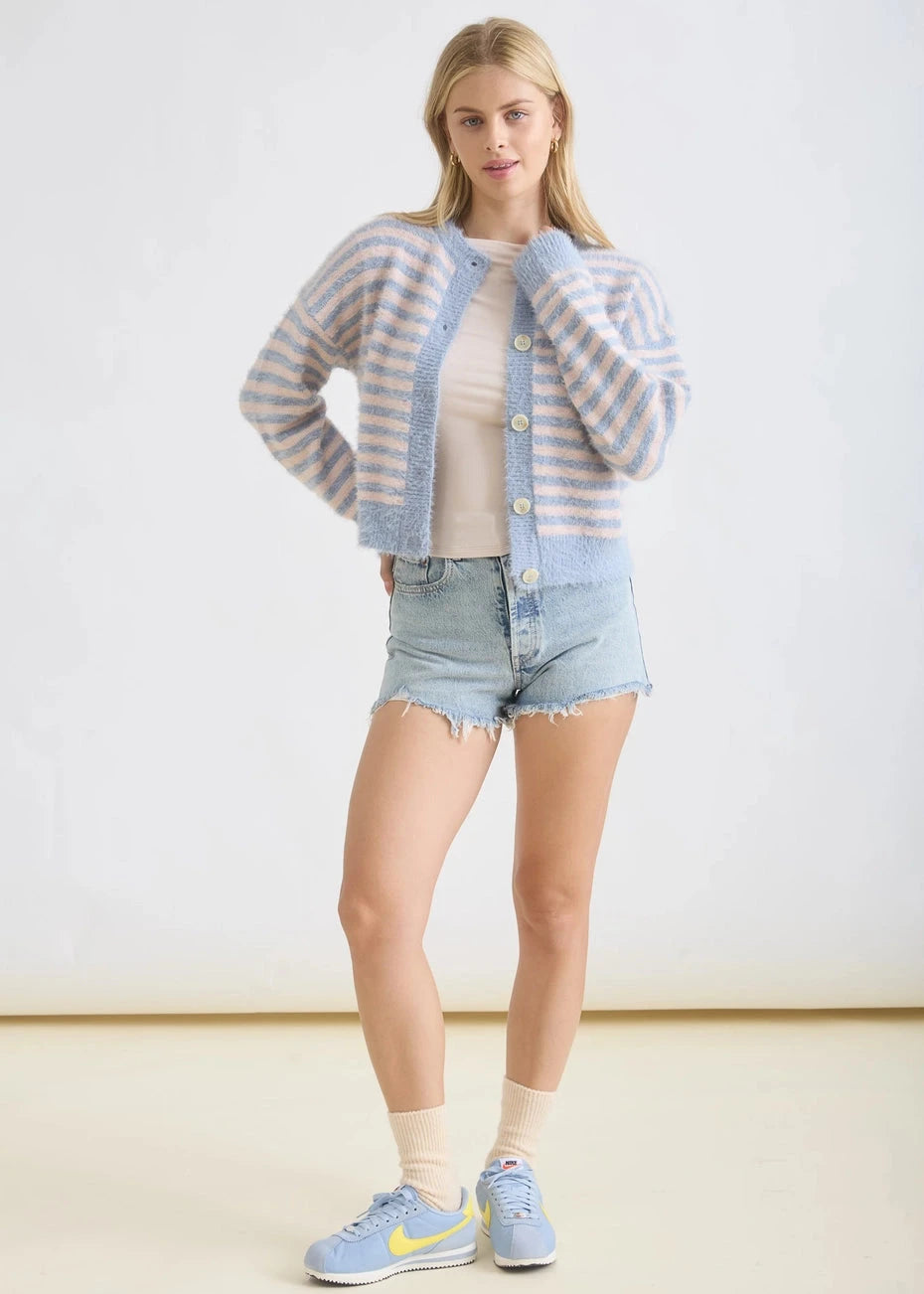 Mia Fuzzy Pastel Striped Spring Cardigan