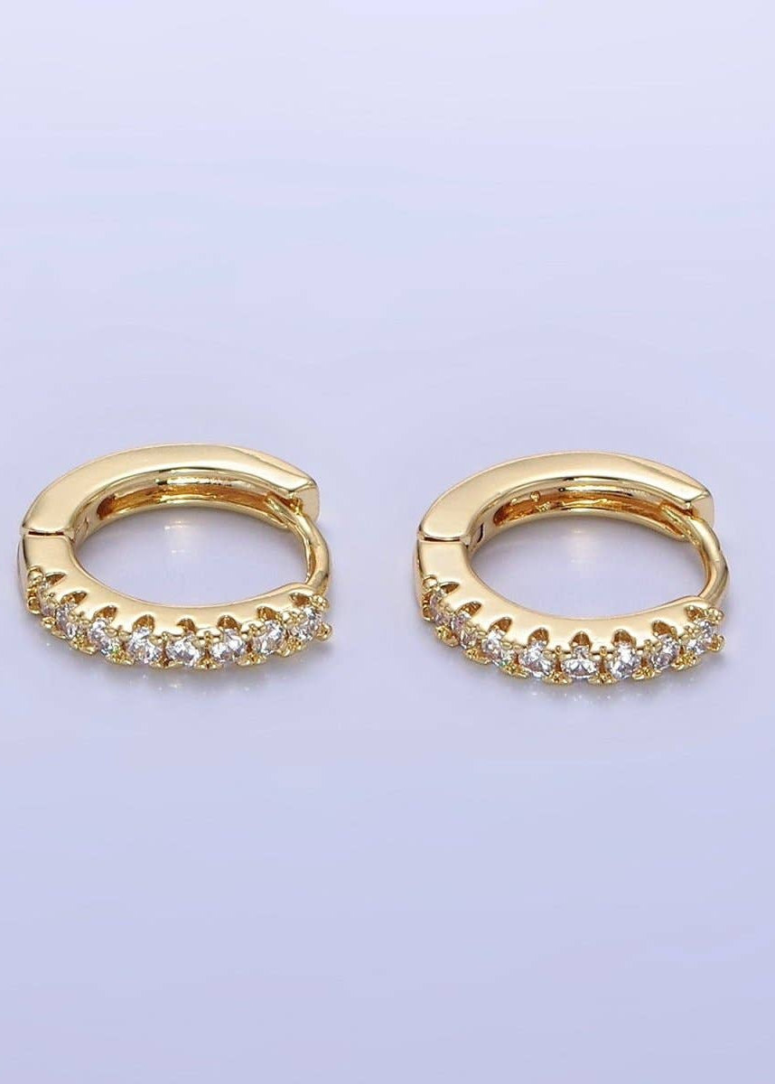 14K Gold Filled Paved Huggie Earrings