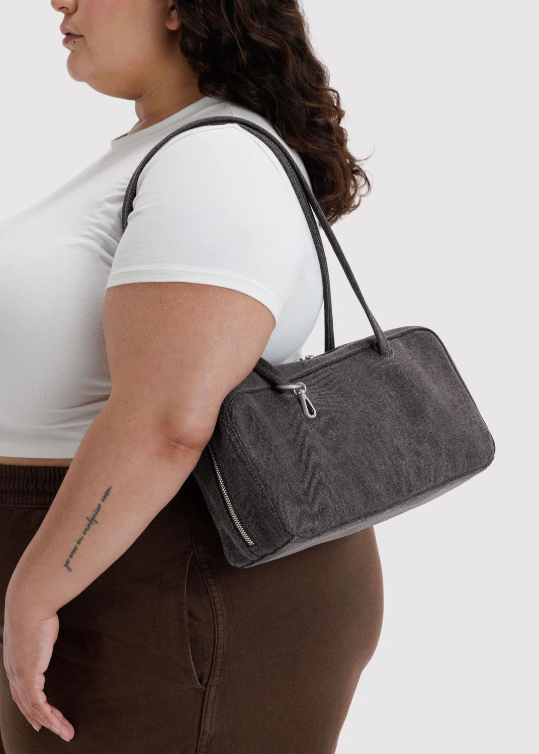 Baggu Small Denim Bowler Bag in Washed Black Denim