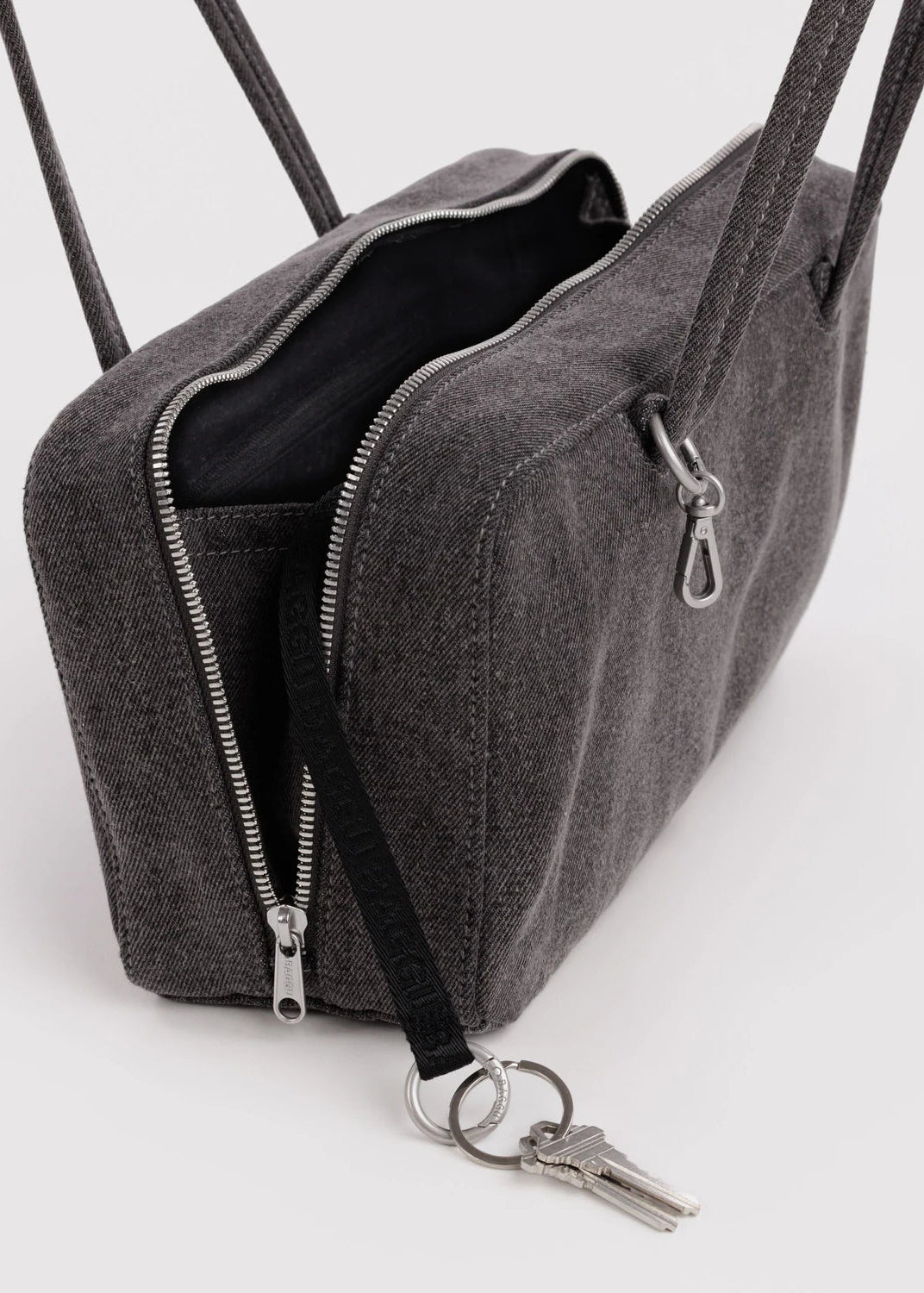 Baggu Small Denim Bowler Bag in Washed Black Denim