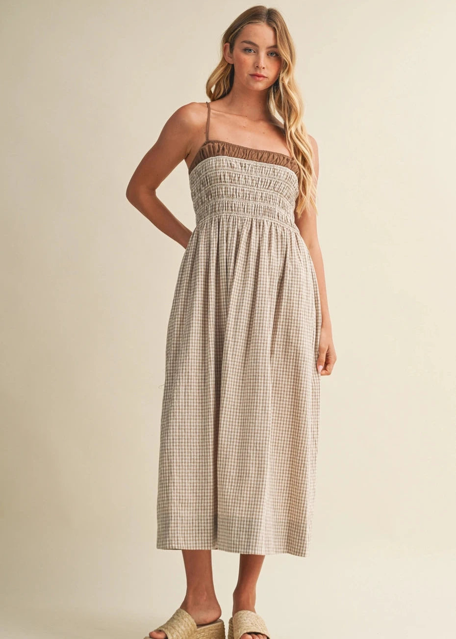 Sofie Gingham Dress in Brown