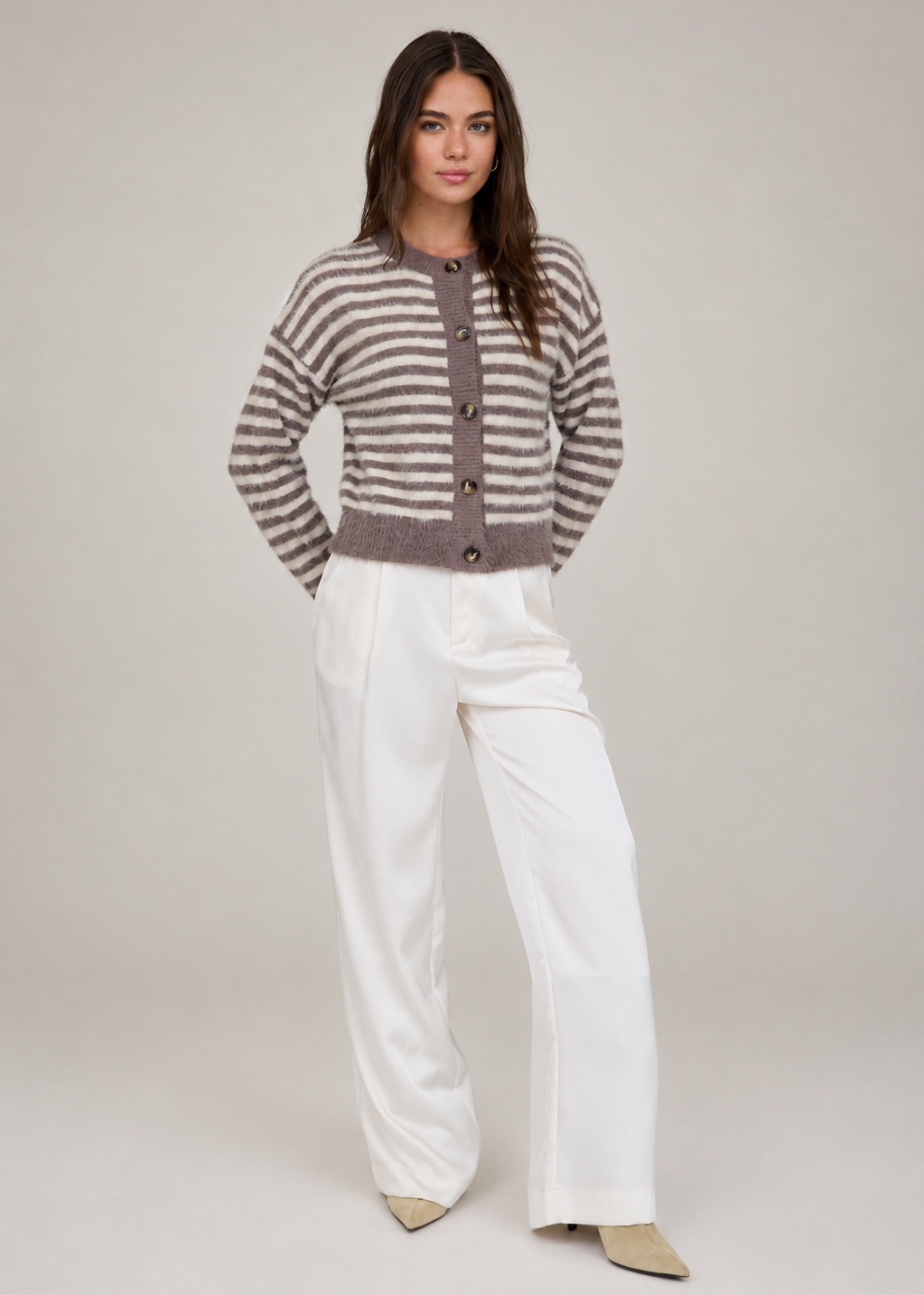 Maeve Fuzzy Striped Cardigan
