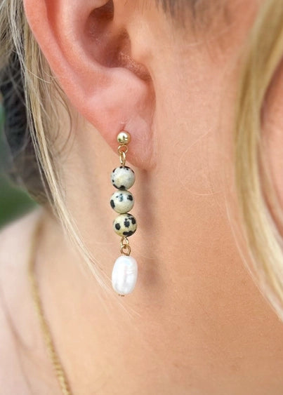 Natalie Clare Jasper and Pearl Drop Earrings