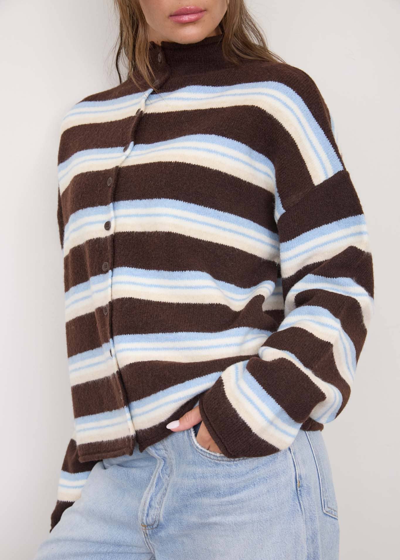 Mallory Chocolate & Dusty Blue Cardigan