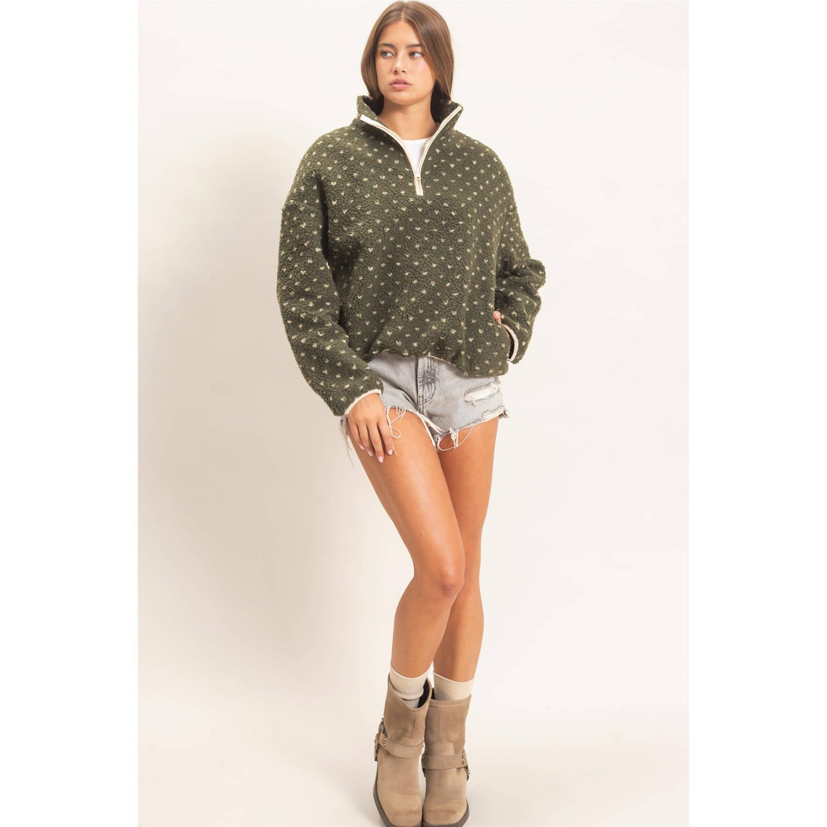 Polka Dot Sherpa Half-Zip Pullover