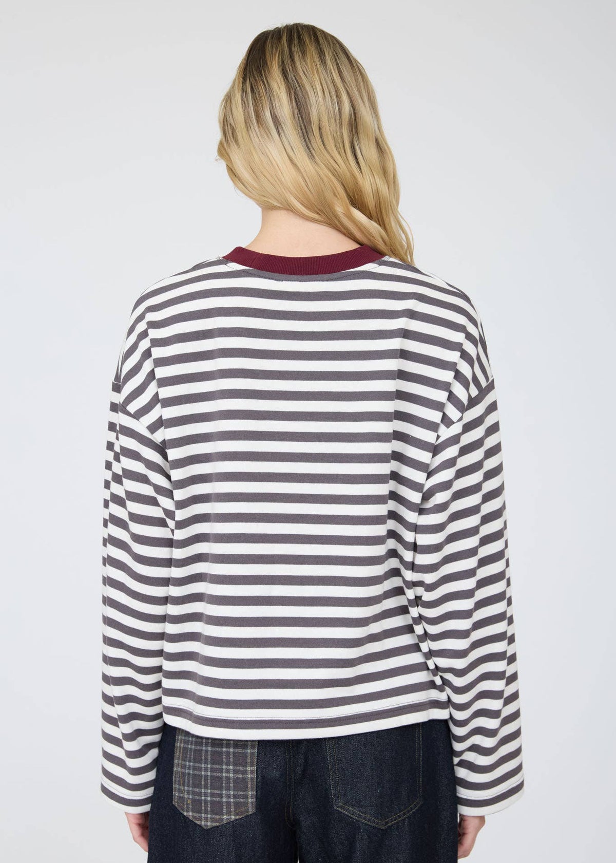 Kenzie Color Block Striped Charcoal Top
