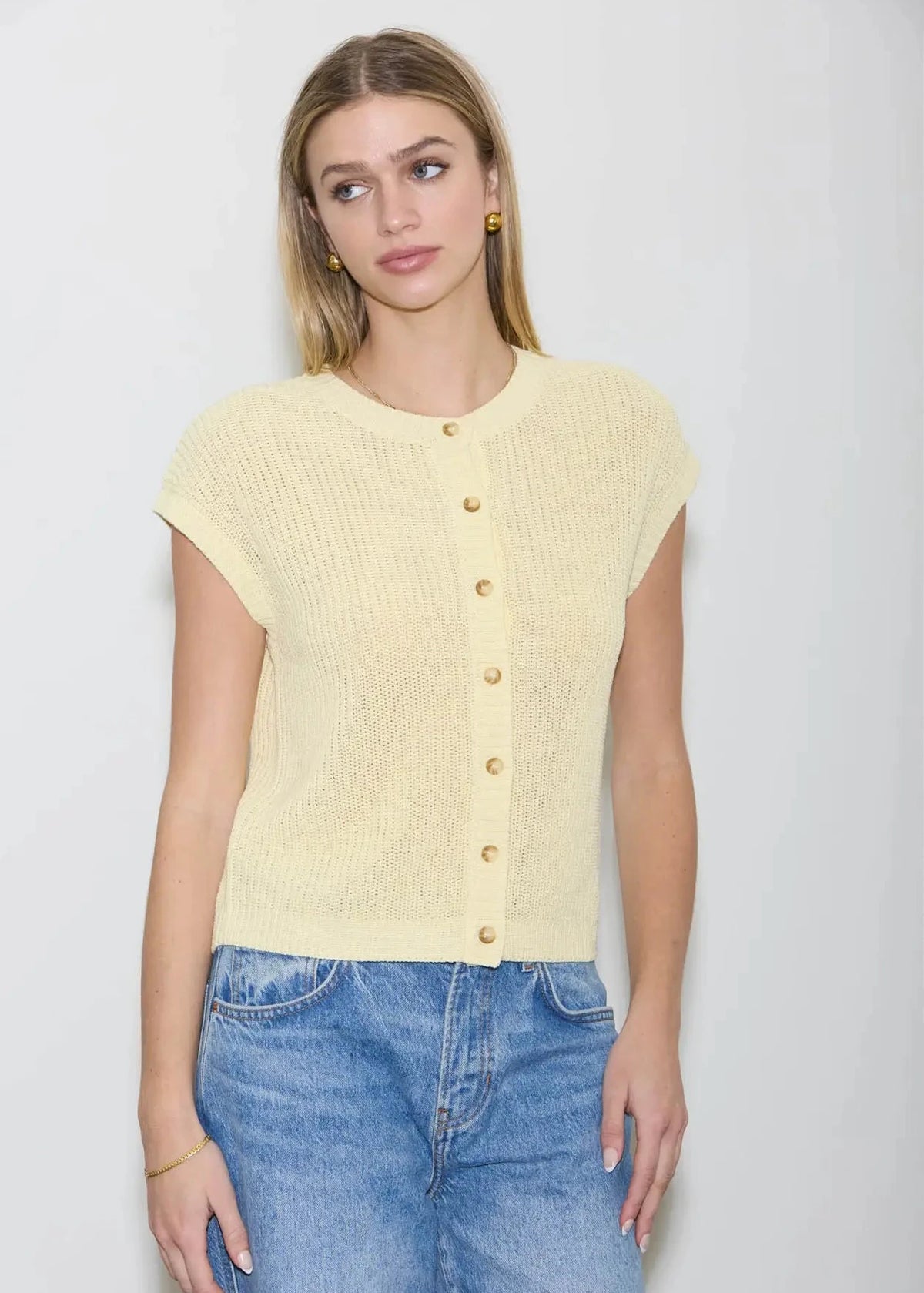 Gracie Button Down Knit in Butter Yellow
