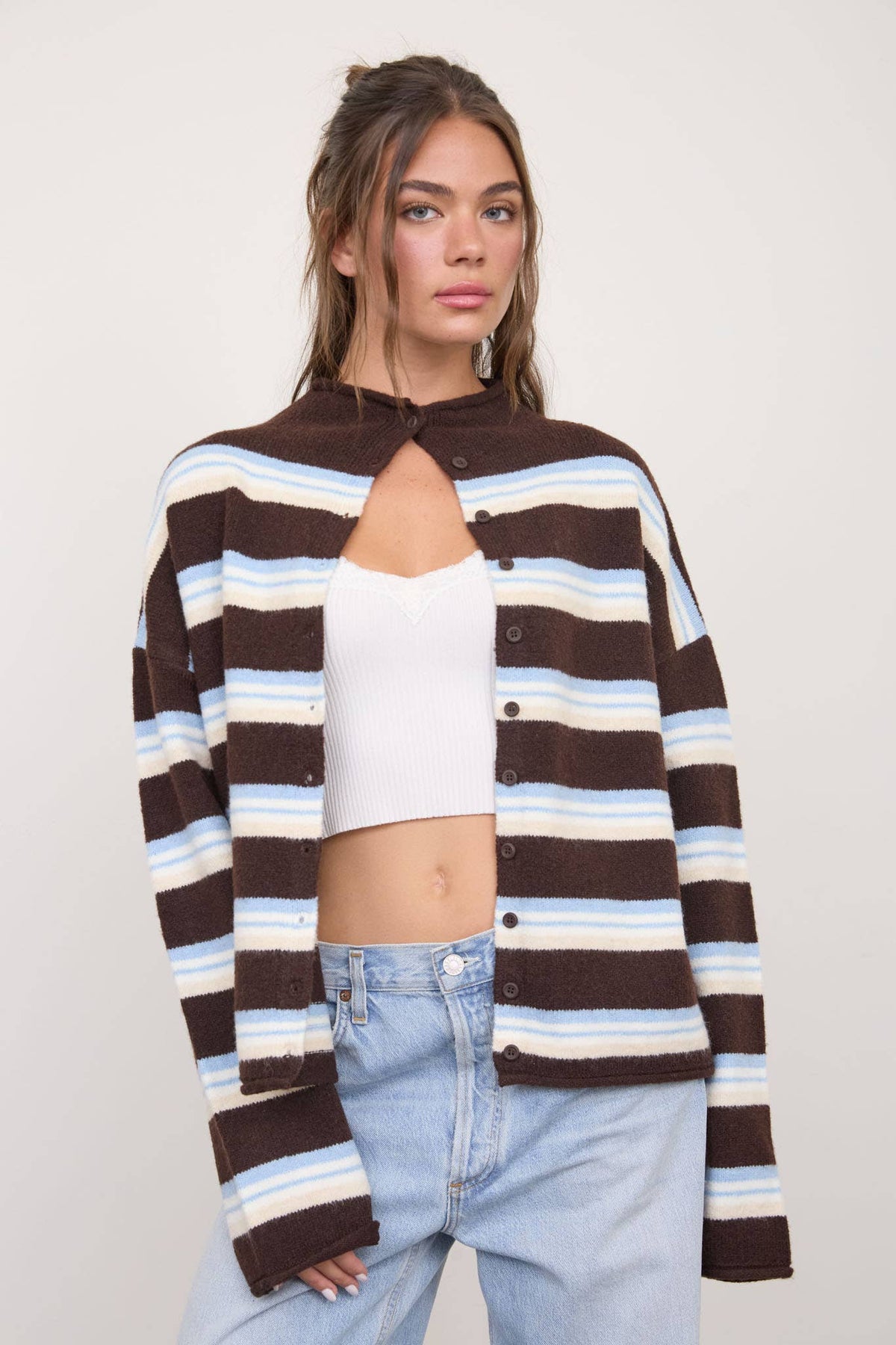 Mallory Chocolate & Dusty Blue Cardigan