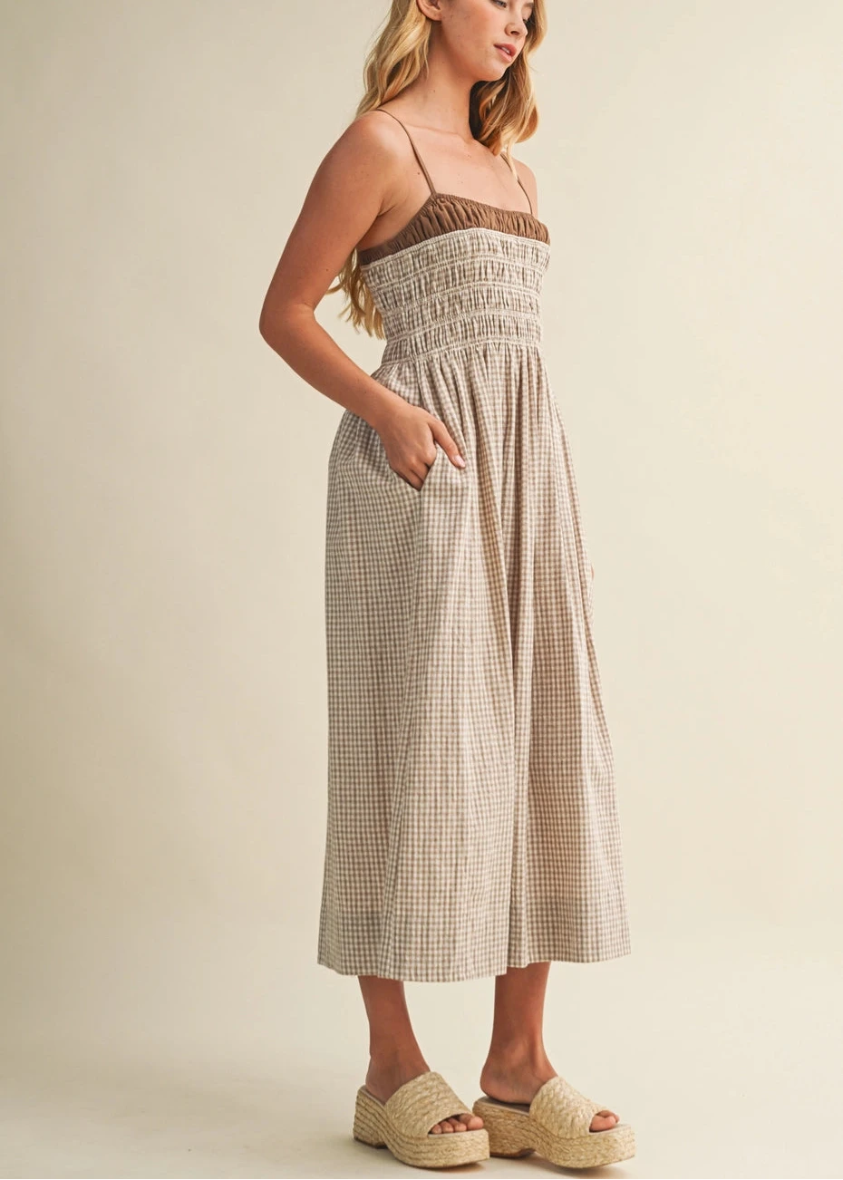 Sofie Gingham Dress in Brown