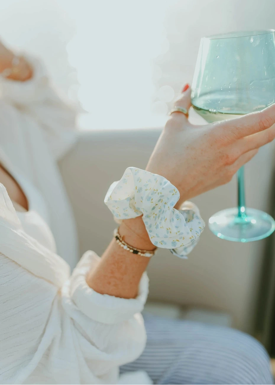 Dreamy Sundays 100% Silk Scrunchie in Dainty Blue Floral