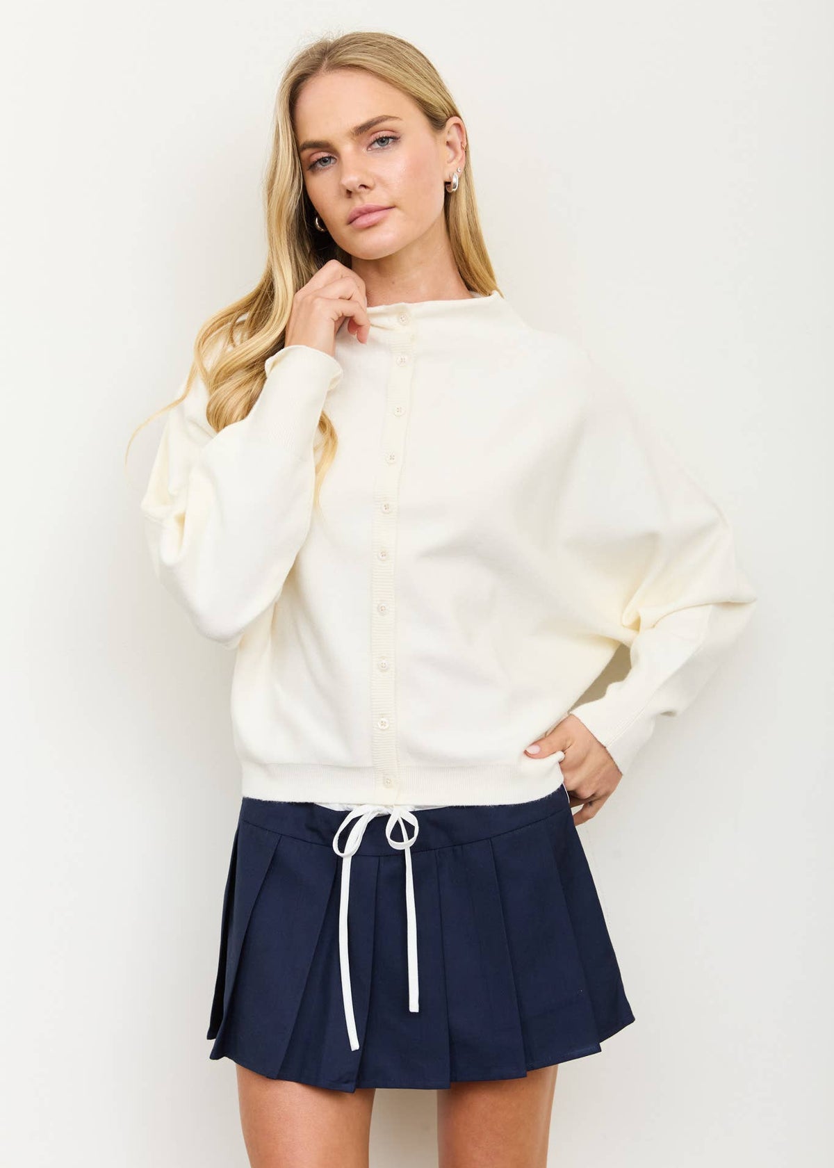 Grace Boat-Neck Button-Down Cardigan
