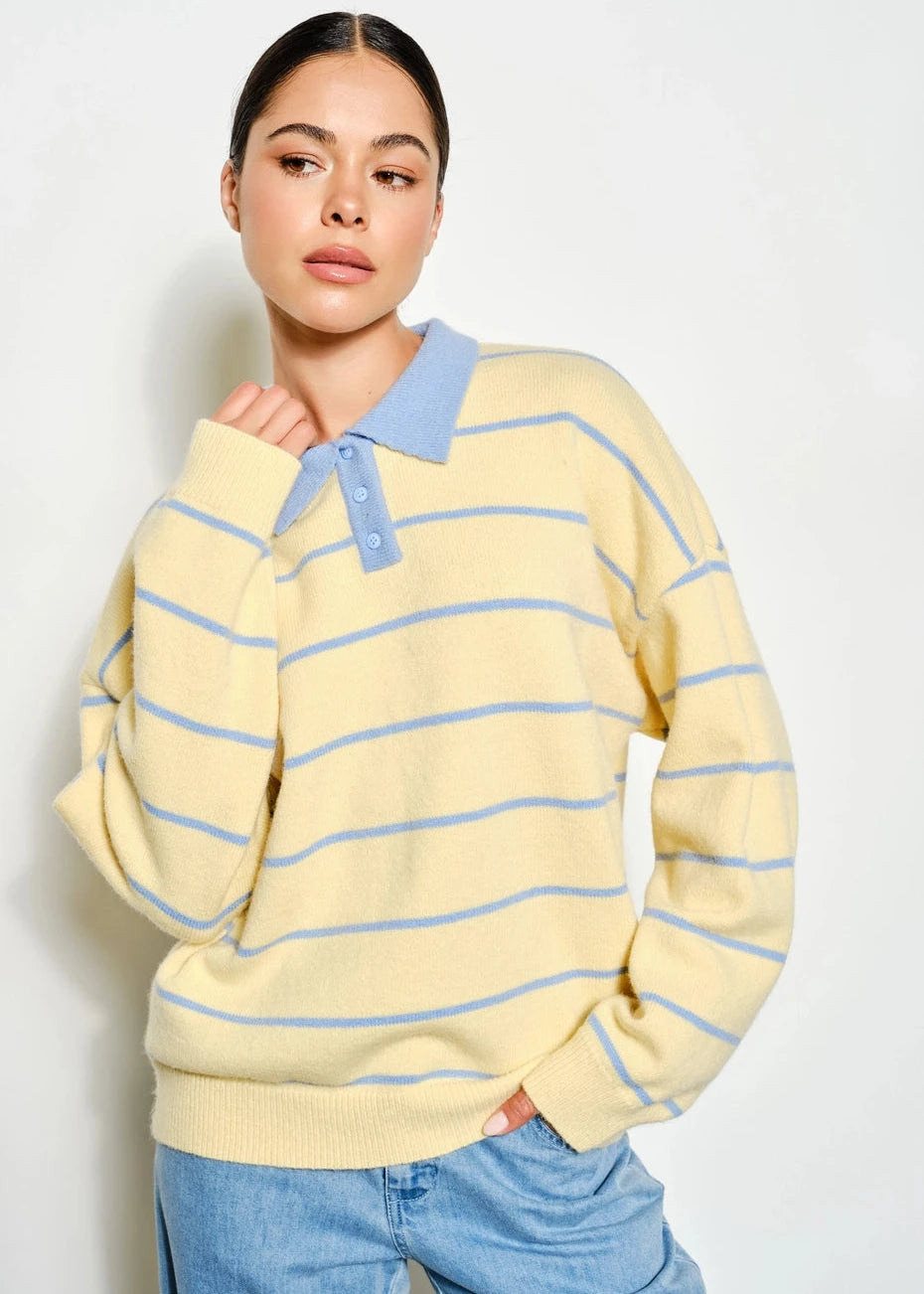 Joanna Striped Rugby Sweater in Butter Yellow & Light Blue