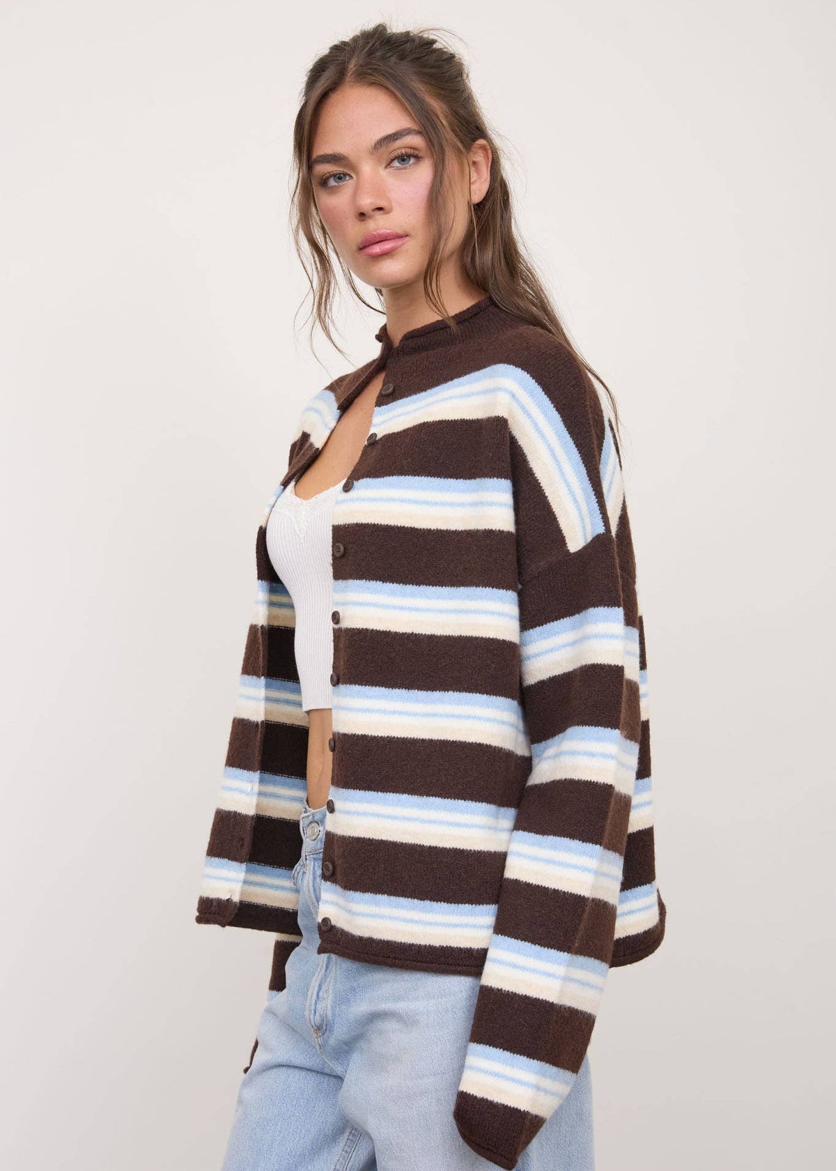Mallory Chocolate & Dusty Blue Cardigan
