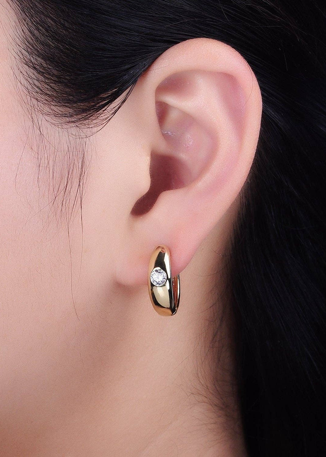 Round Accent Gold Filled Huggie Earrings