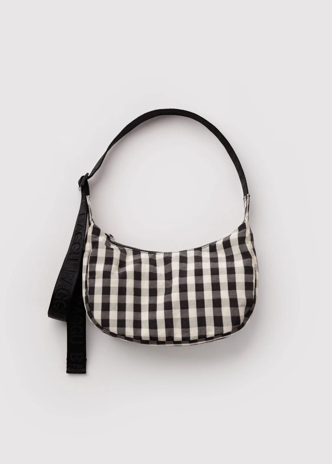 Baggu Small Nylon Crescent Bag in Black and Cream Gingham