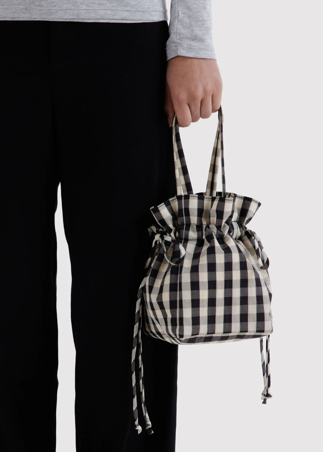 Baggu Drawstring Bag in Black and Cream Gingham