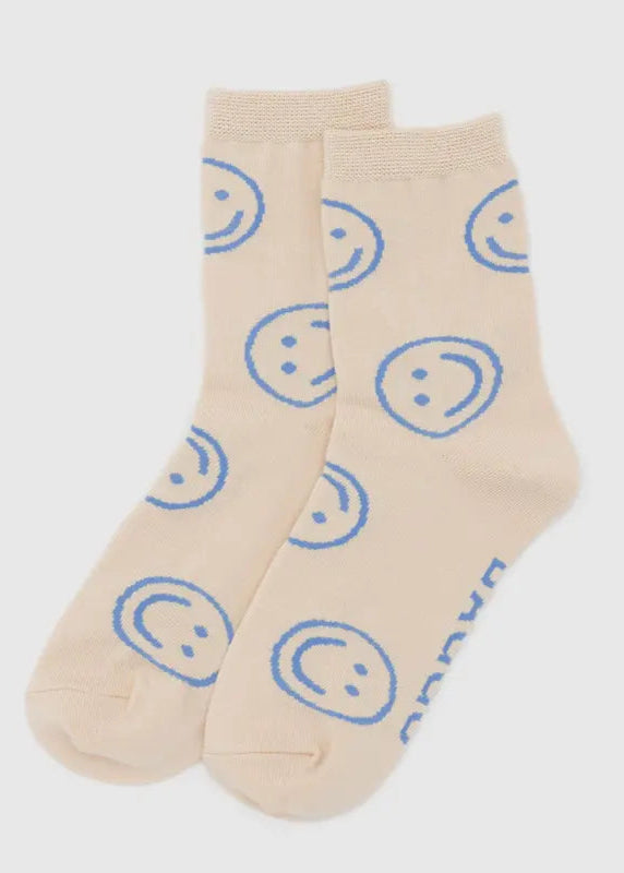 BAGGU Crew Sock in Ecru Periwinkle Happy