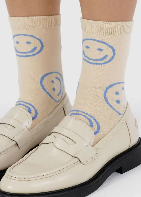 BAGGU Crew Sock in Ecru Periwinkle Happy