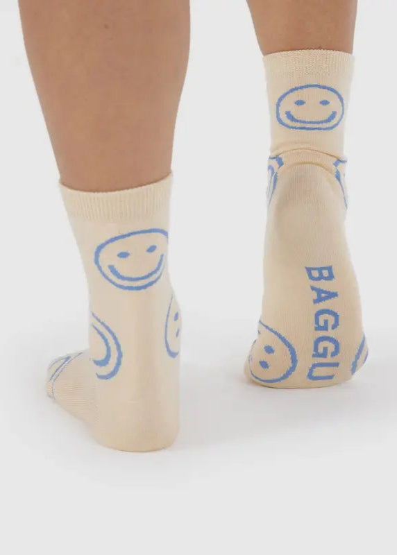 BAGGU Crew Sock in Ecru Periwinkle Happy